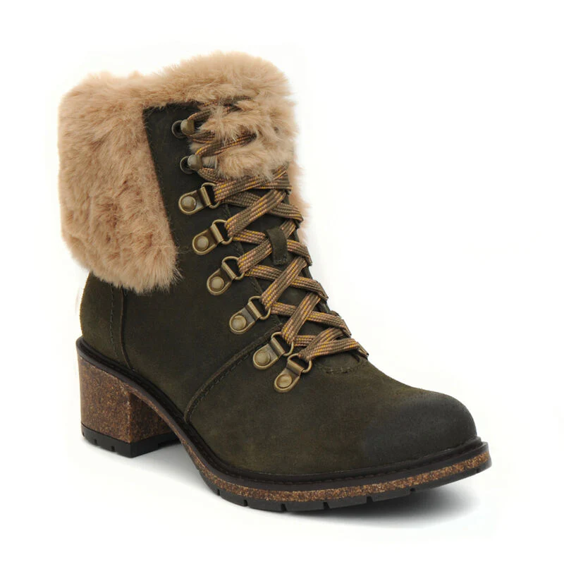 WOMEN'S AETREX BROOKLYN WEATHER-FRIENDLY FUR LACE UP BOOT | KHAKI - Image 3