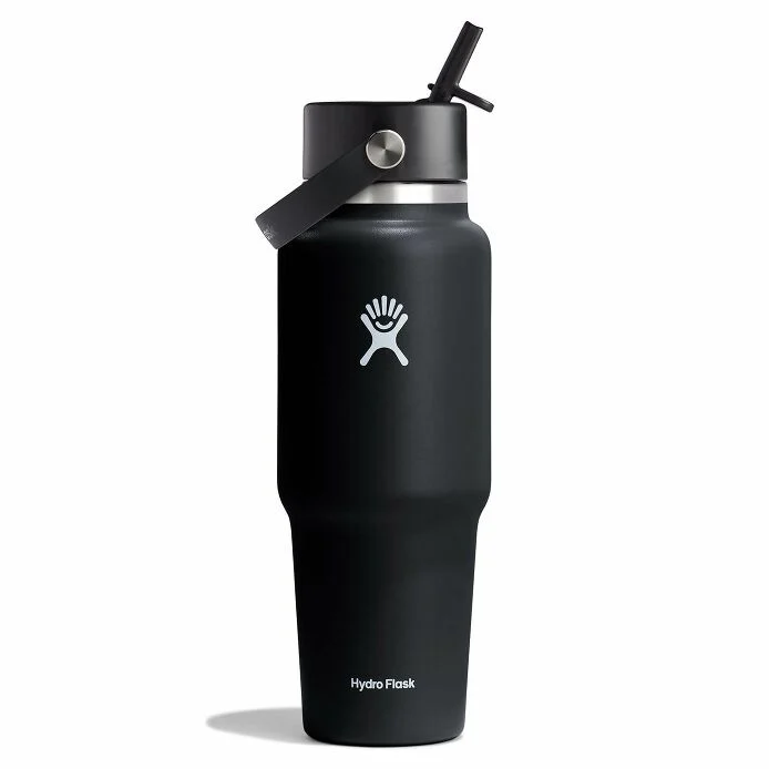 HYDRO FLASK 32 OZ WIDE MOUTH TRAVEL BOTTLE WITH FLEX STRAW CAP | BLACK