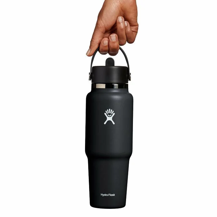 HYDRO FLASK 32 OZ WIDE MOUTH TRAVEL BOTTLE WITH FLEX STRAW CAP | BLACK - Image 3