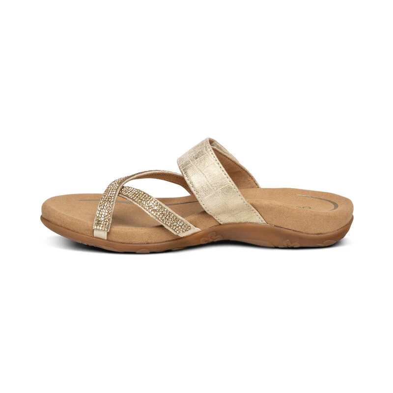 WOMEN'S AETREX IZZY ADJUSTABLE SLIDE SANDAL | SPARKLE GOLD - Image 2