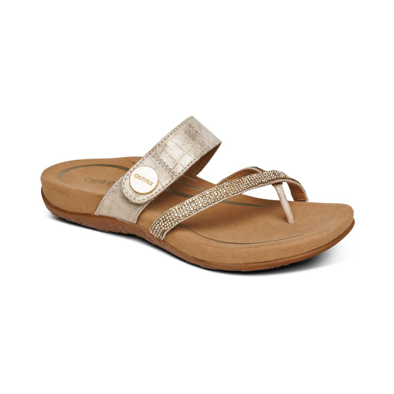 WOMEN'S AETREX IZZY ADJUSTABLE SLIDE SANDAL | SPARKLE GOLD - Image 3