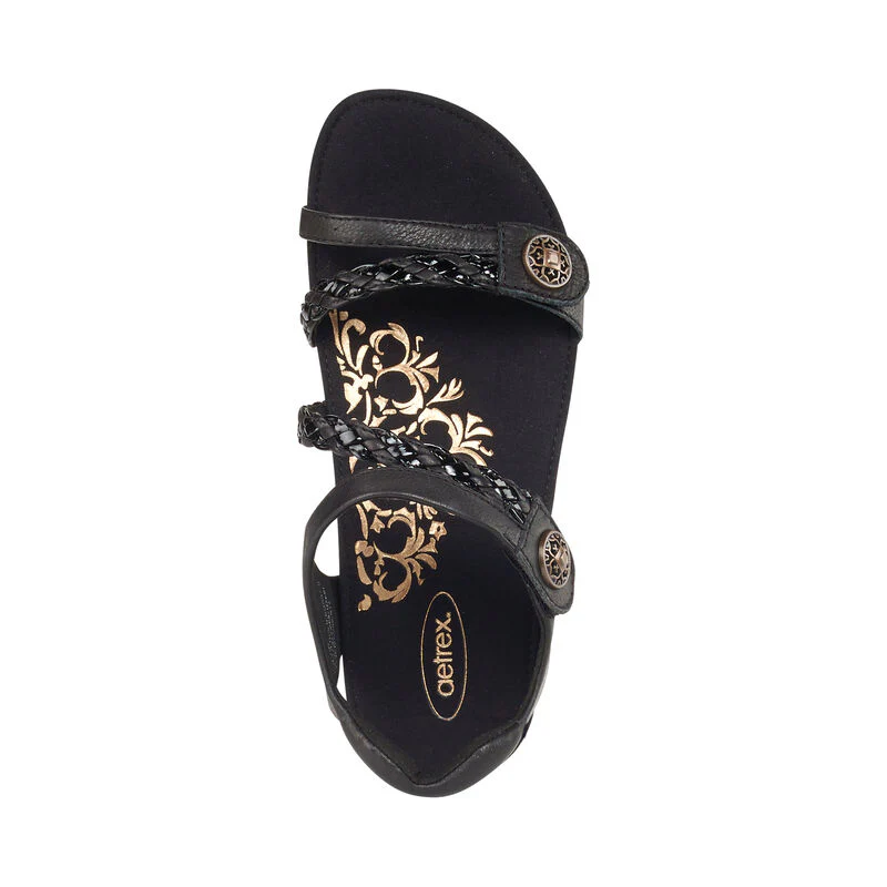 WOMEN'S AETREX JILLIAN BRAIDED QUARTER STRAP SANDAL | BLACK - Image 5