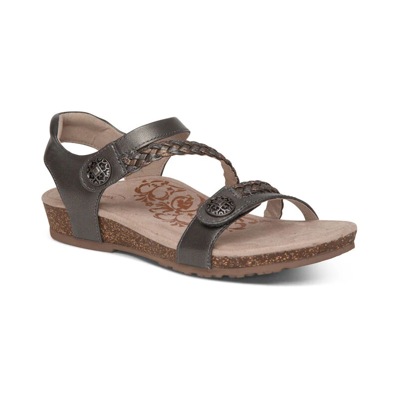 WOMEN'S AETREX JILLIAN BRAIDED QUARTER STRAP SANDAL | GUNMETAL - Image 4