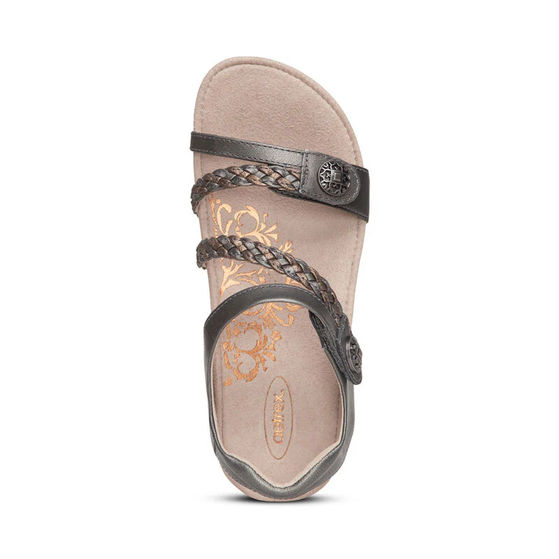 WOMEN'S AETREX JILLIAN BRAIDED QUARTER STRAP SANDAL | GUNMETAL - Image 5