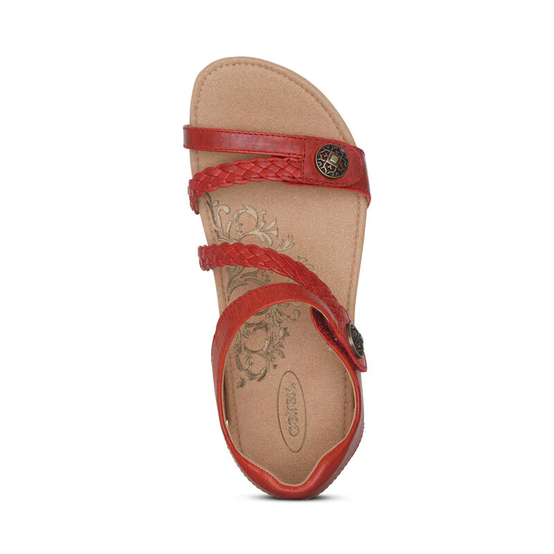 WOMEN'S AETREX JILLIAN BRAIDED QUARTER STRAP SANDAL | RED - Image 5