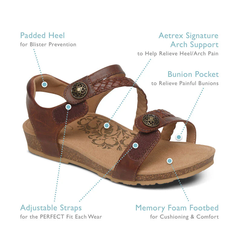 WOMEN'S AETREX JILLIAN BRAIDED QUARTER STRAP SANDAL | WALNUT - Image 7