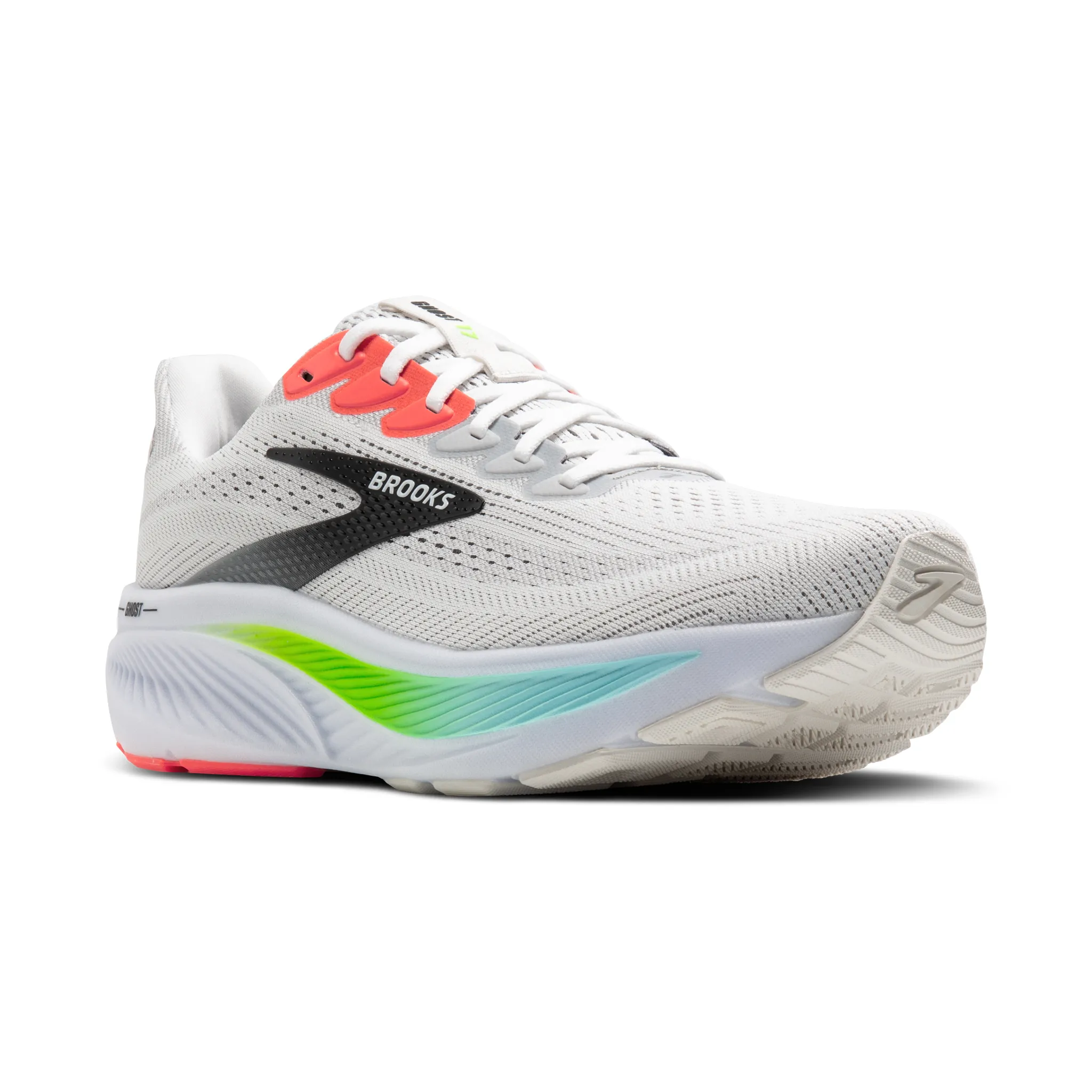 MEN'S BROOKS GHOST 17 | WHITE / PINK CLAY / GECKO - Image 3
