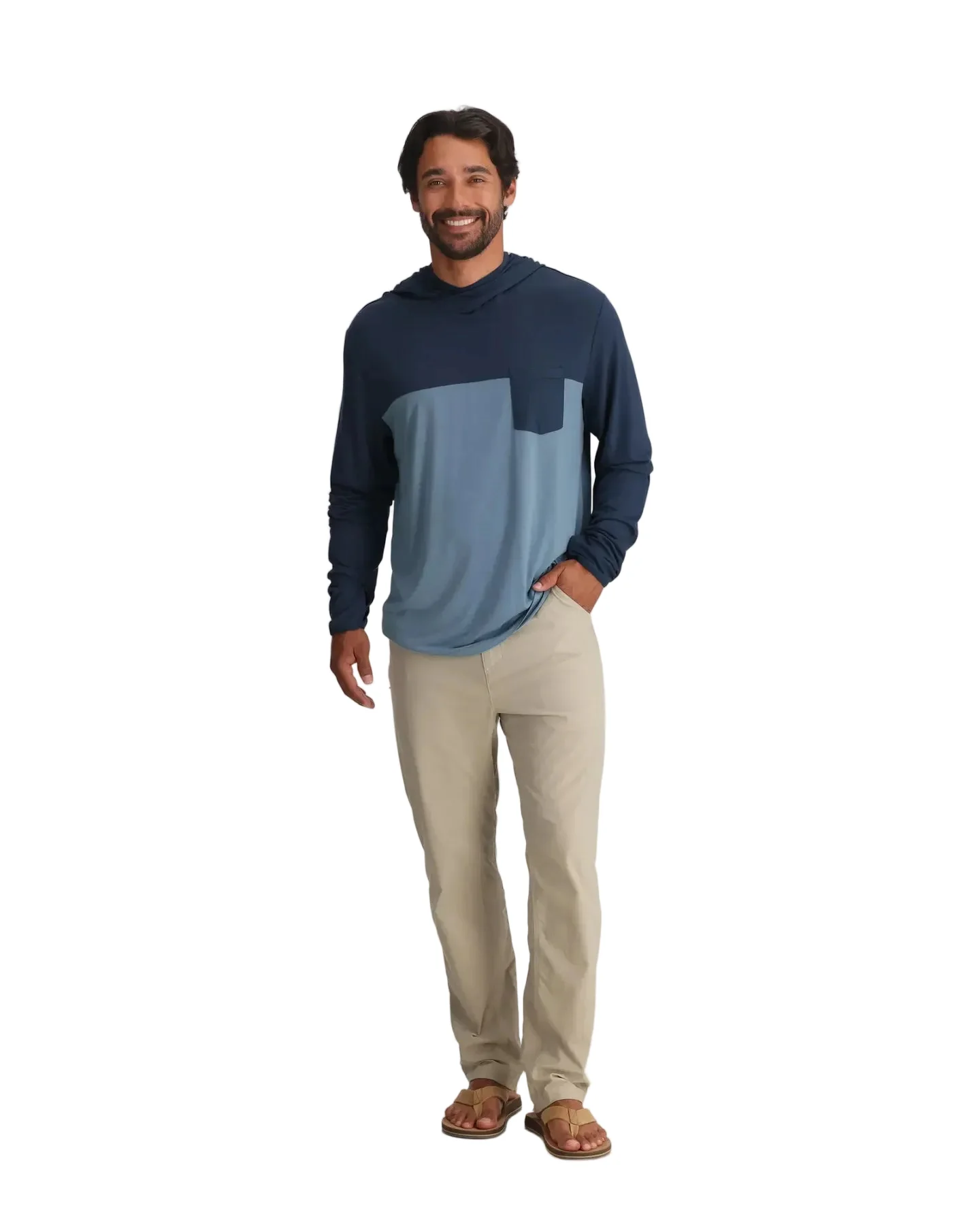 MEN'S FREE FLY BAMBOO HYBRID HOODIE | TRUE NAVY | BLUE FOG - Image 3