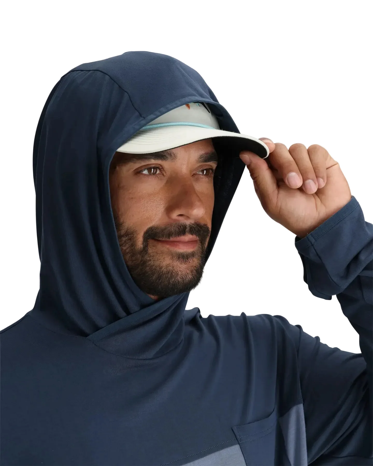 MEN'S FREE FLY BAMBOO HYBRID HOODIE | TRUE NAVY | BLUE FOG - Image 4