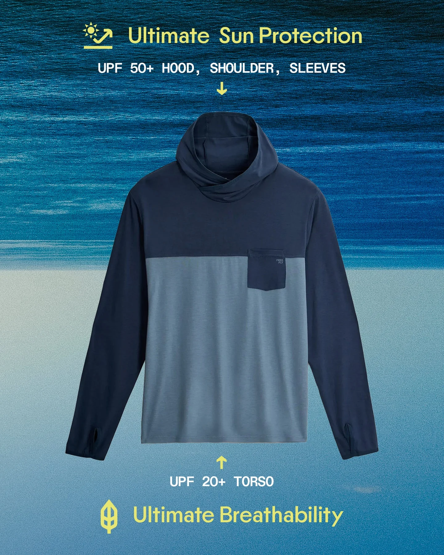 MEN'S FREE FLY BAMBOO HYBRID HOODIE | TRUE NAVY | BLUE FOG - Image 8