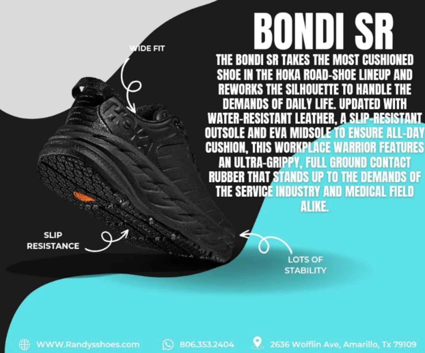 MEN'S HOKA BONDI SLIP RESISTANT | HARBOR MIST / LUNAR ROCK - Image 6