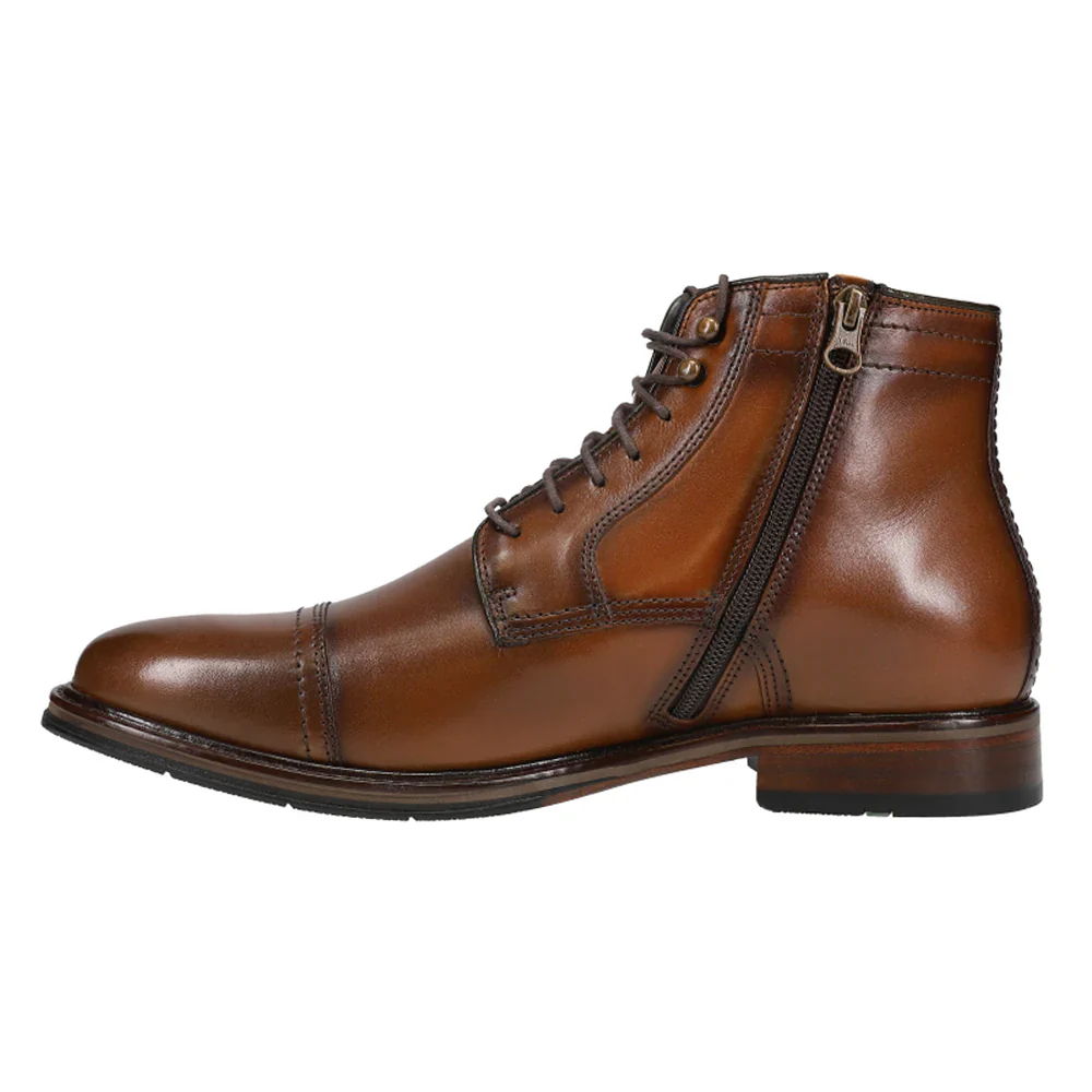 MEN'S JOHNSTON & MURPHY XC FLEX RALEIGH CAP TOE ZIP BOOT | DARK TAN FULL GRAIN - Image 3
