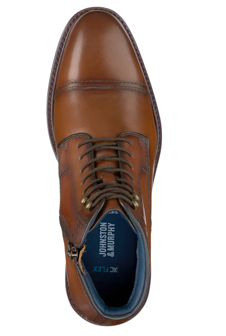 MEN'S JOHNSTON & MURPHY XC FLEX RALEIGH CAP TOE ZIP BOOT | DARK TAN FULL GRAIN - Image 6