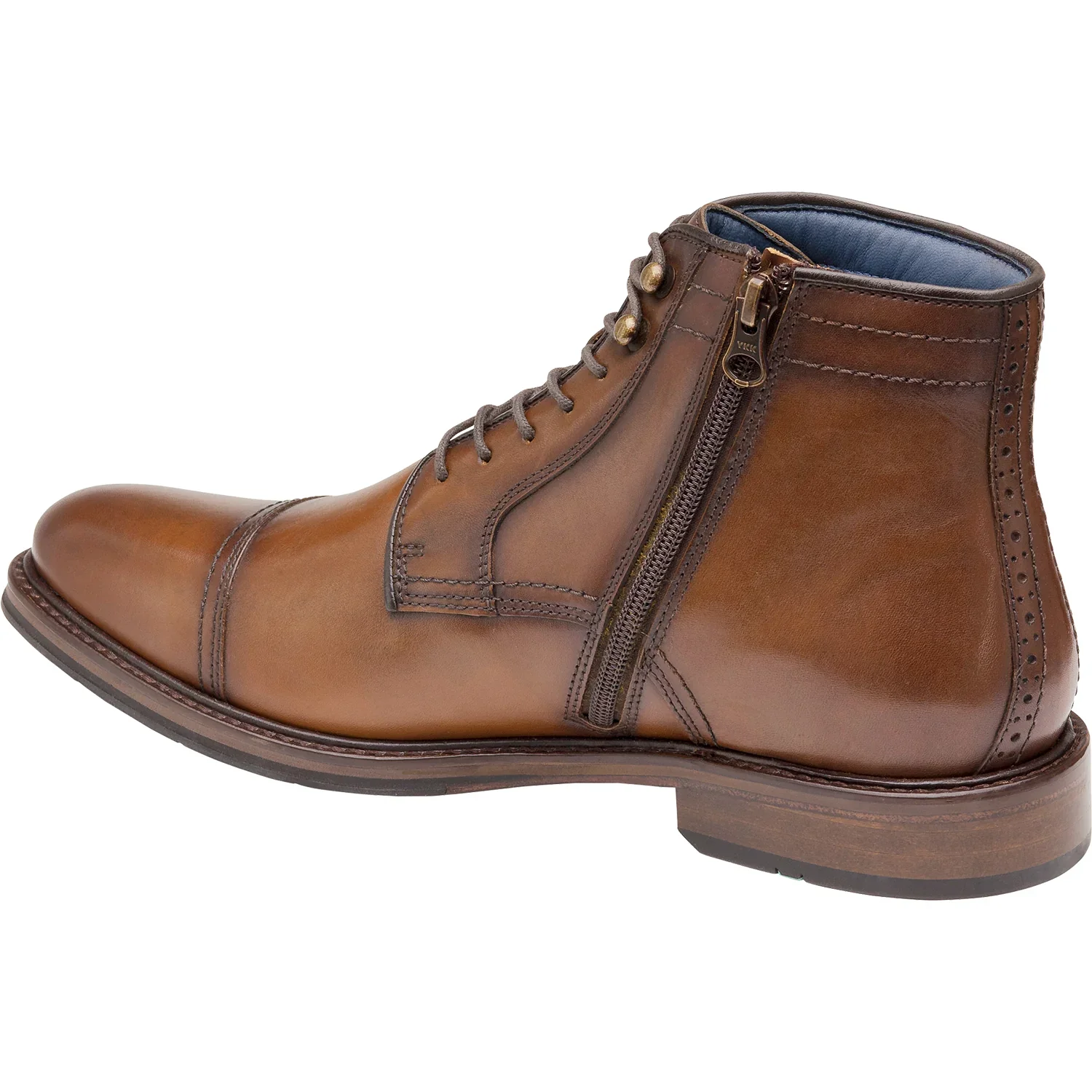 MEN'S JOHNSTON & MURPHY XC FLEX RALEIGH CAP TOE ZIP BOOT | DARK TAN FULL GRAIN - Image 8