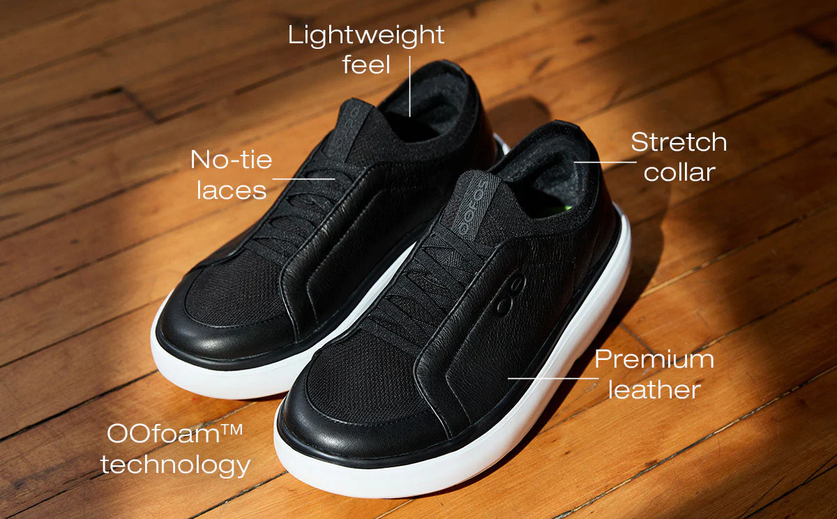 MEN'S OOFOS OOMG+ CLUB SLIP ON LEATHER SHOE | BLACK | WHITE - Image 9