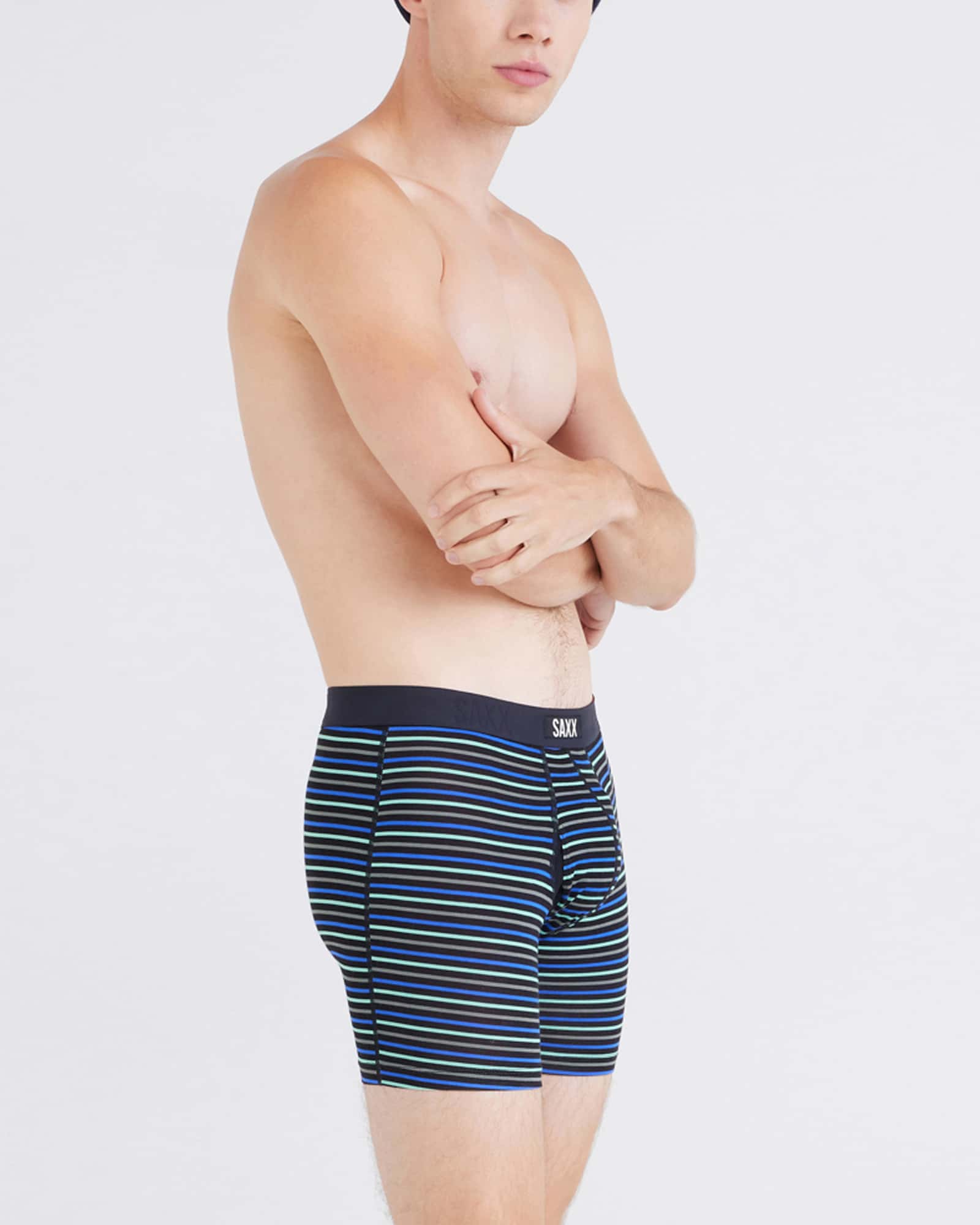 MEN'S SAXX VIBE XTRA SOFT COMFORT BOXER BRIEF 6" | GENT'S STRIPE - SPORT BLUE - Image 2