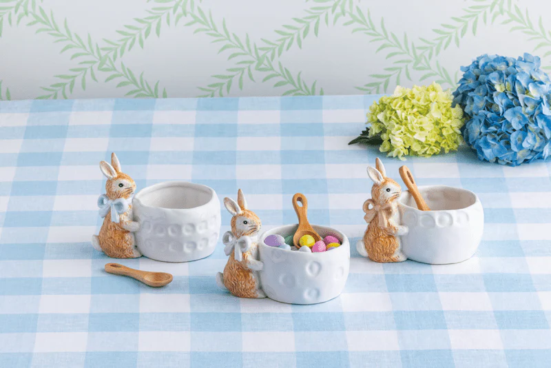 MUDPIE BLUE BOW BUNNY DISH | WHITE - Image 2