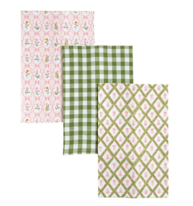 MUDPIE PINK GREENHOUSE TOWEL SET