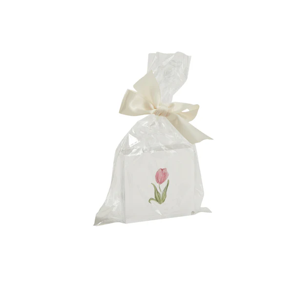 MUDPIE PINK TULIP SPRING ACRYLIC BLOCK | CLEAR