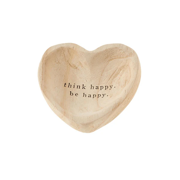 MUDPIE THINK HAPPY BE HAPPY WOOD TRINKET TRAY | BROWN
