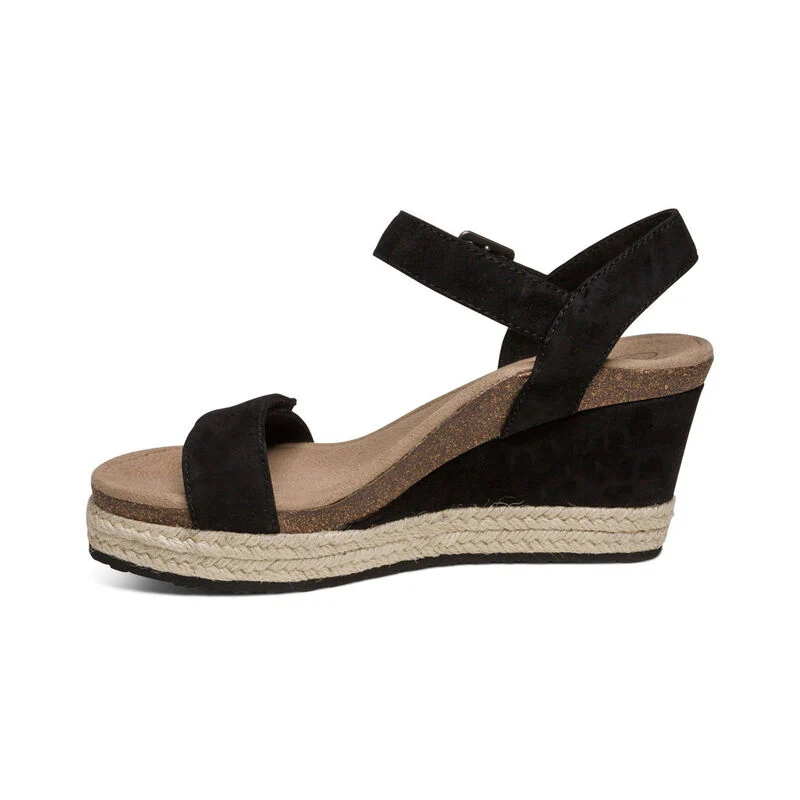 WOMEN'S AETREX SYDNEY QUARTER STRAP ESPADRILLE WEDGE | BLACK - Image 3