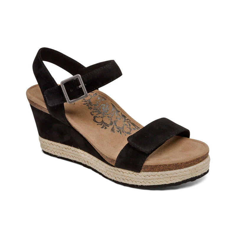 WOMEN'S AETREX SYDNEY QUARTER STRAP ESPADRILLE WEDGE | BLACK - Image 4