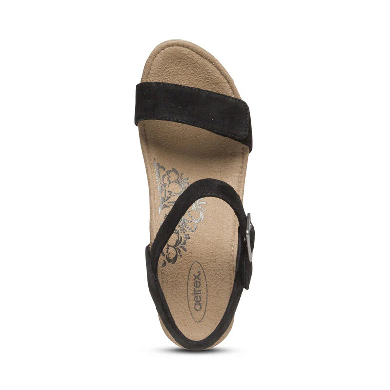 WOMEN'S AETREX SYDNEY QUARTER STRAP ESPADRILLE WEDGE | BLACK - Image 5