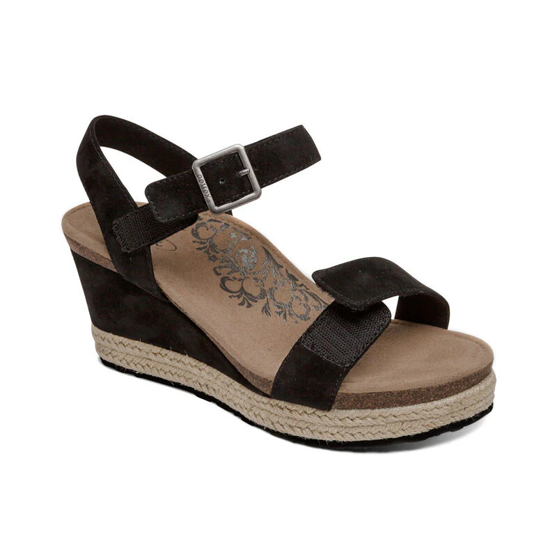 WOMEN'S AETREX SYDNEY QUARTER STRAP ESPADRILLE WEDGE | BLACK - Image 7