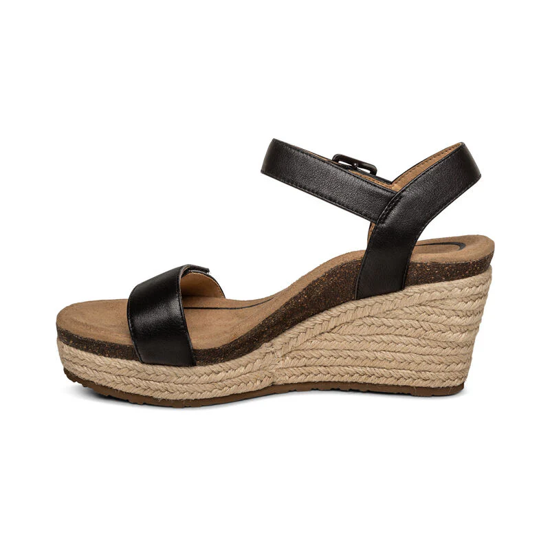WOMEN'S AETREX SYDNEY QUARTER STRAP ESPADRILLE WEDGE | BLACK LEATHER - Image 3