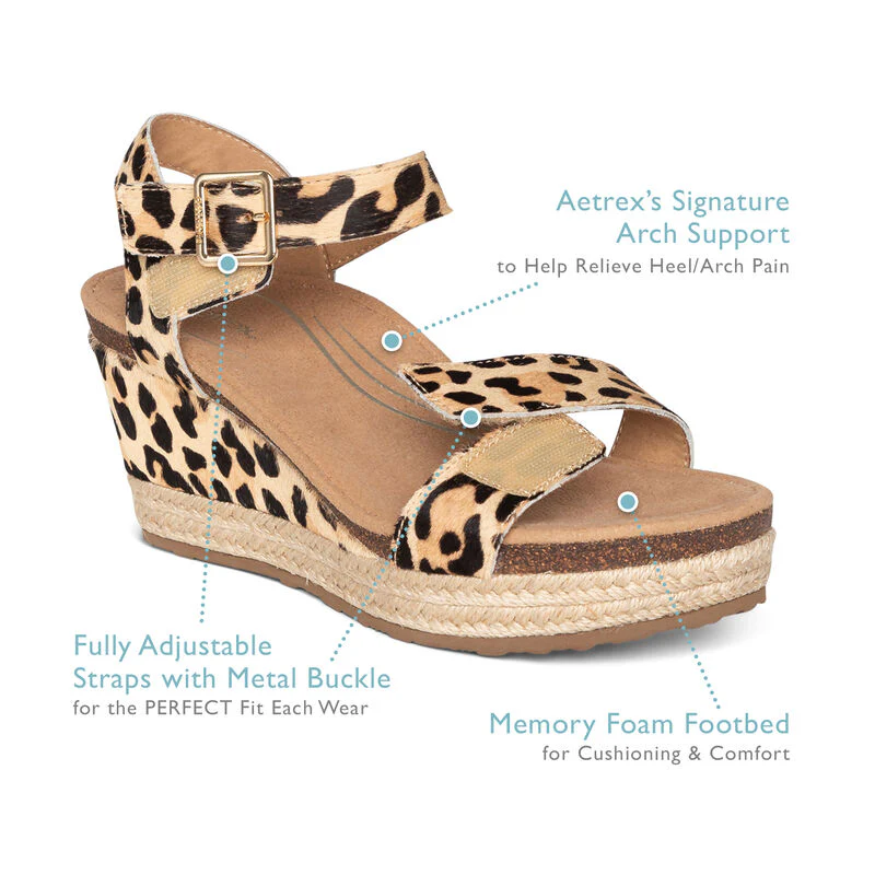 WOMEN'S AETREX SYDNEY QUARTER STRAP ESPADRILLE WEDGE | BLACK LEATHER - Image 7