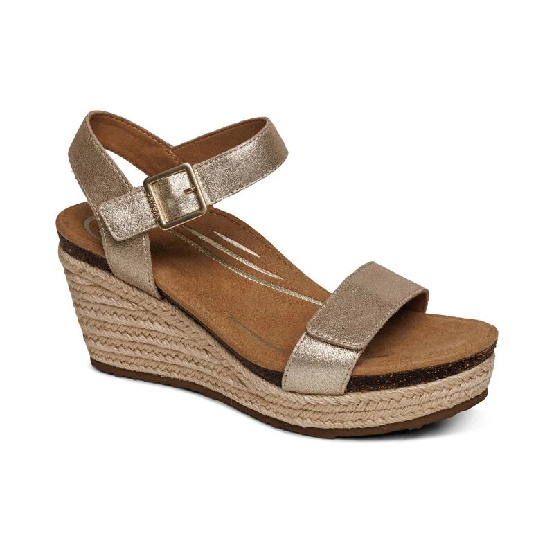 WOMEN'S AETREX SYDNEY QUARTER STRAP ESPADRILLE WEDGE | CHAMPAGNE - Image 4