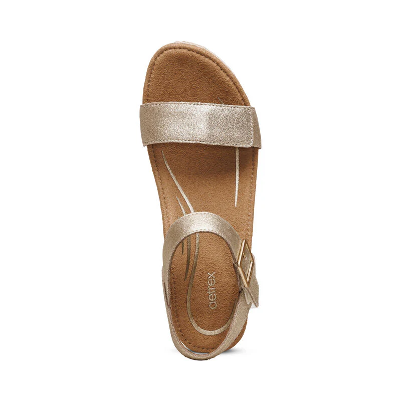 WOMEN'S AETREX SYDNEY QUARTER STRAP ESPADRILLE WEDGE | CHAMPAGNE - Image 5