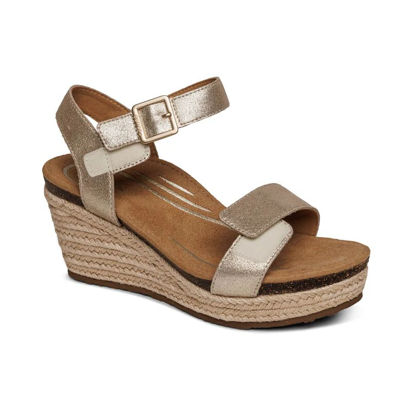WOMEN'S AETREX SYDNEY QUARTER STRAP ESPADRILLE WEDGE | CHAMPAGNE - Image 7