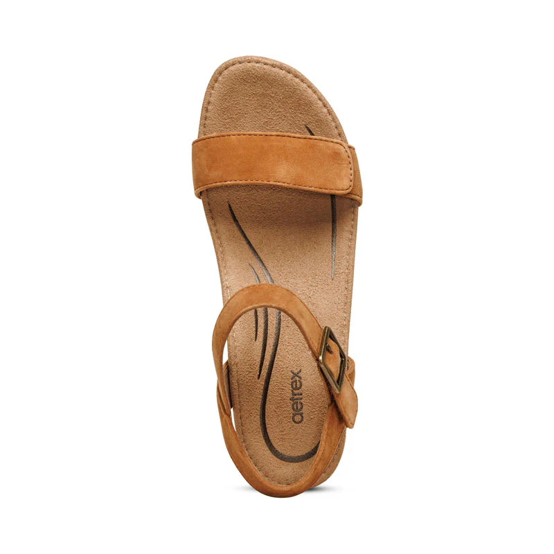 WOMEN'S AETREX SYDNEY QUARTER STRAP ESPADRILLE WEDGE | COGNAC - Image 5