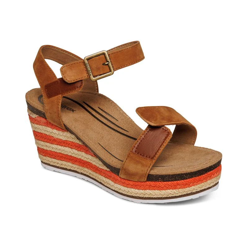 WOMEN'S AETREX SYDNEY QUARTER STRAP ESPADRILLE WEDGE | COGNAC - Image 7