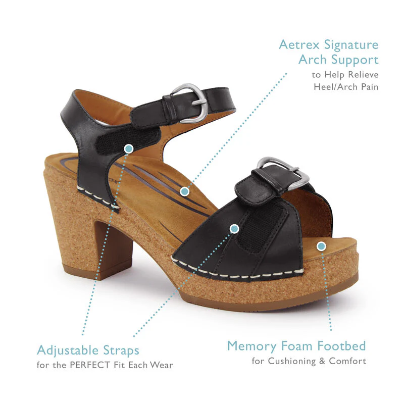 WOMEN'S AETREX TORY OPEN TOE HEELS | BLACK - Image 6