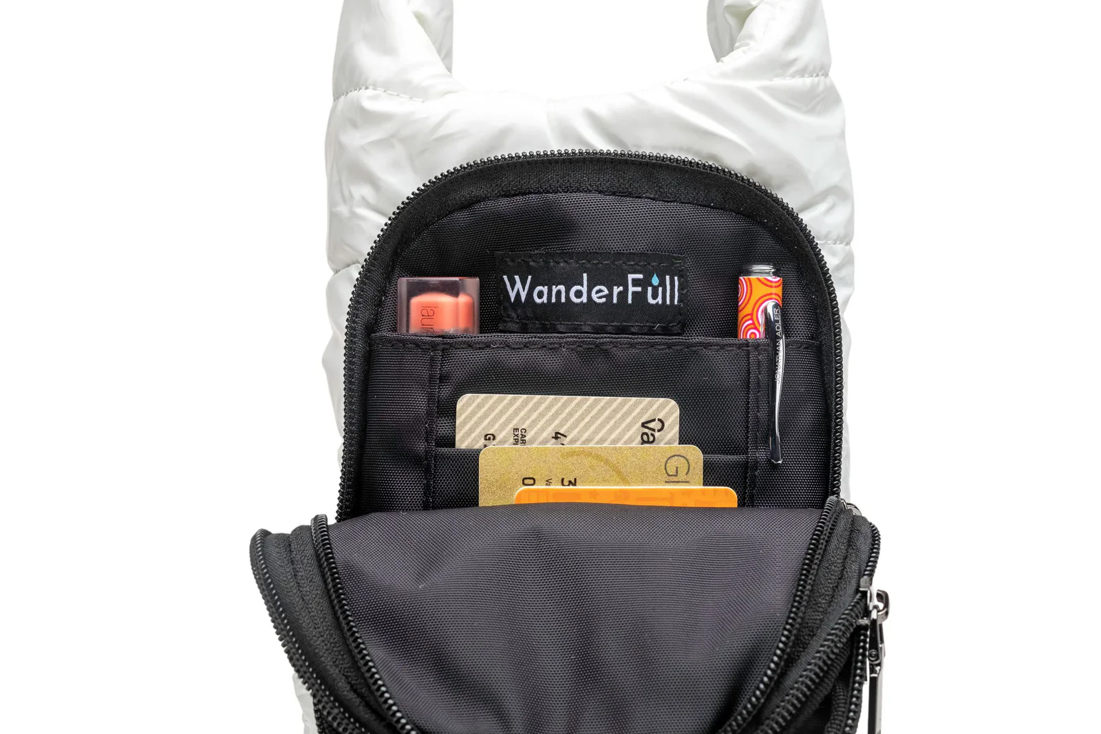 WANDERFULL GLOSSY HYDROBAG | WHITE WITH GRAY / BLACK / WHITE STRAP - Image 3