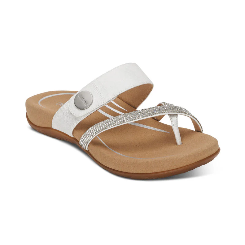 WOMEN'S AETREX IZZY ADJUSTABLE SLIDE SANDAL | SPARKLE WHITE - Image 4