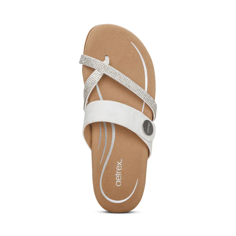 WOMEN'S AETREX IZZY ADJUSTABLE SLIDE SANDAL | SPARKLE WHITE - Image 6