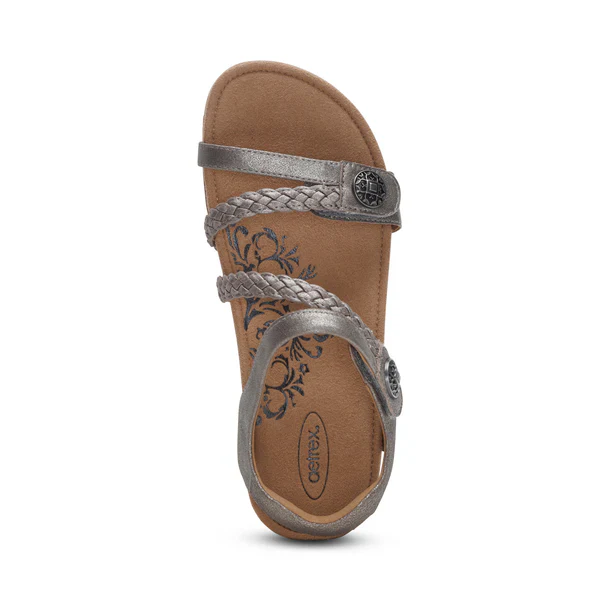 WOMEN'S AETREX JILLIAN BRAIDED QUARTER STRAP SANDAL | BRUSHED SILVER - Image 2