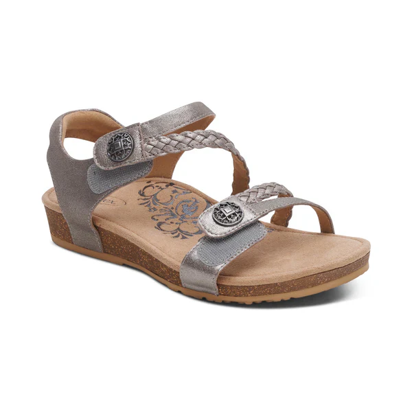 WOMEN'S AETREX JILLIAN BRAIDED QUARTER STRAP SANDAL | BRUSHED SILVER - Image 3