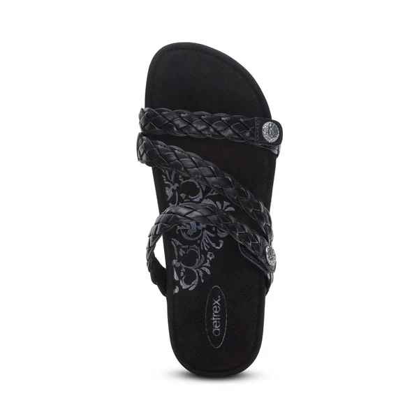 WOMEN'S AETREX JOSIE BRAIDED SLIDE | BLACK - Image 5