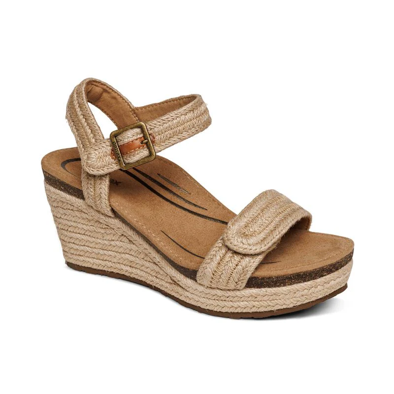 WOMEN'S AETREX SYDNEY QUARTER STRAP ESPADRILLE WEDGE | NATURAL - Image 4