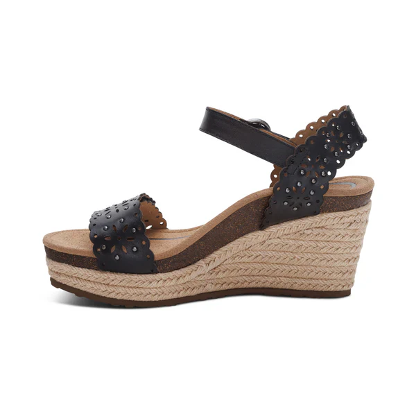 WOMEN'S AETREX SYDNEY QUARTER STRAP ESPADRILLE WEDGE | BLACK CUTOUT - Image 3