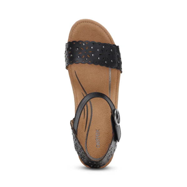 WOMEN'S AETREX SYDNEY QUARTER STRAP ESPADRILLE WEDGE | BLACK CUTOUT - Image 5