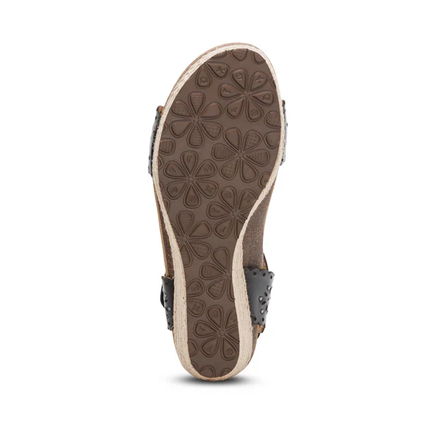 WOMEN'S AETREX SYDNEY QUARTER STRAP ESPADRILLE WEDGE | BLACK CUTOUT - Image 6
