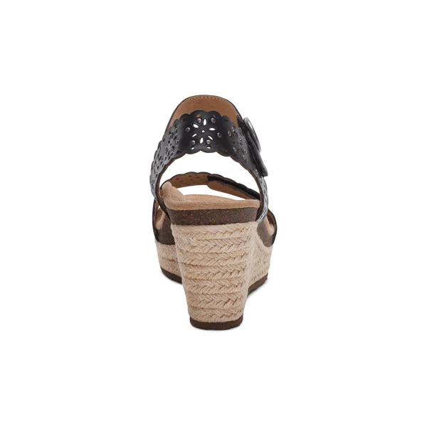 WOMEN'S AETREX SYDNEY QUARTER STRAP ESPADRILLE WEDGE | BLACK CUTOUT - Image 7