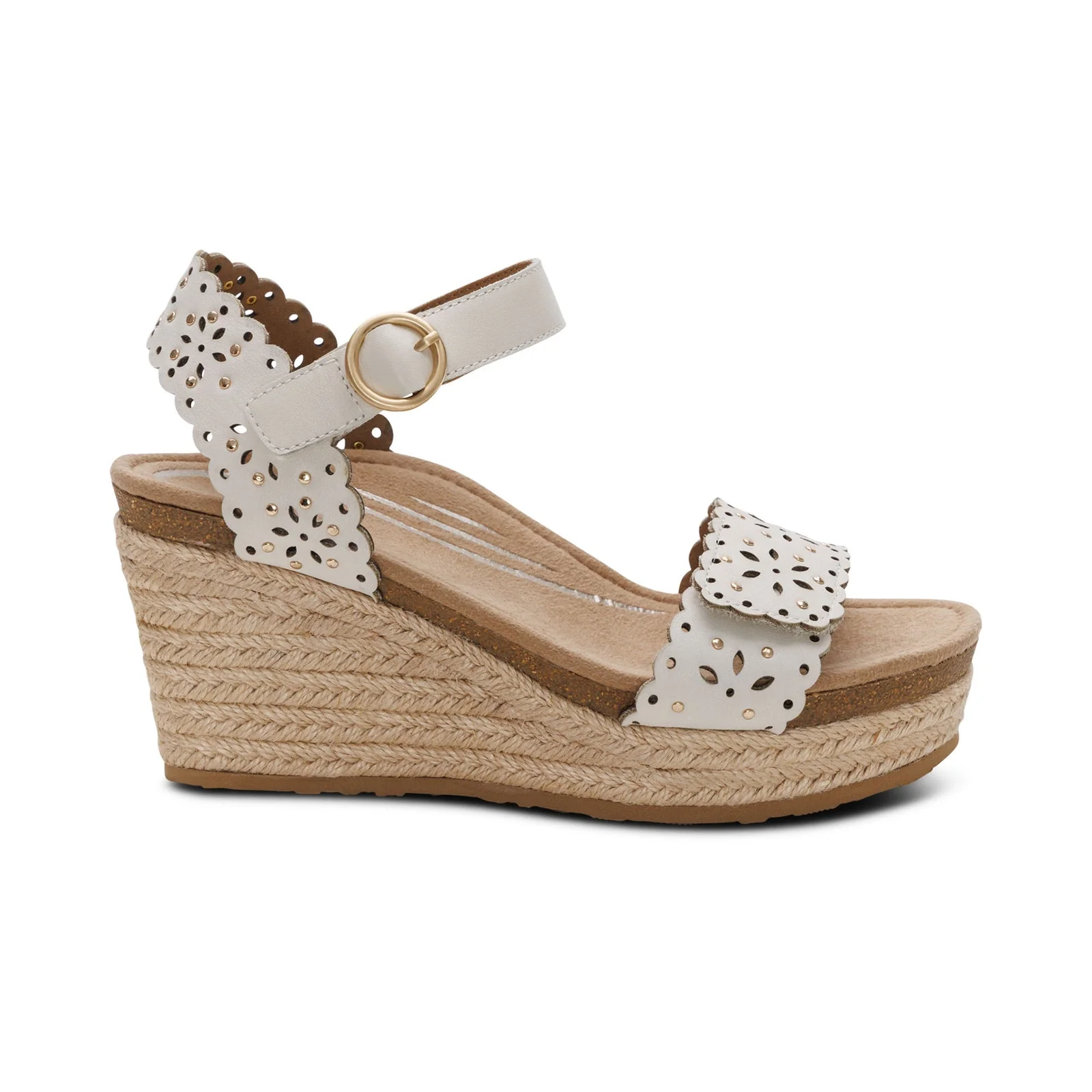 WOMEN'S AETREX SYDNEY QUARTER STRAP ESPADRILLE WEDGE | IVORY CUTOUT