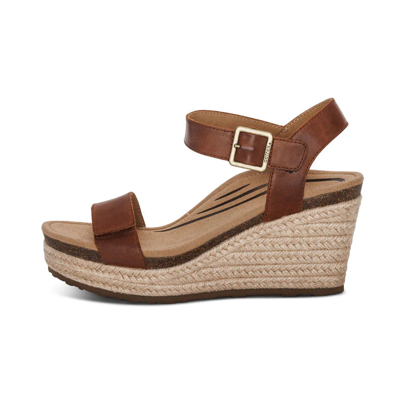 WOMEN'S AETREX SYDNEY QUARTER STRAP ESPADRILLE WEDGE | WALNUT - Image 3