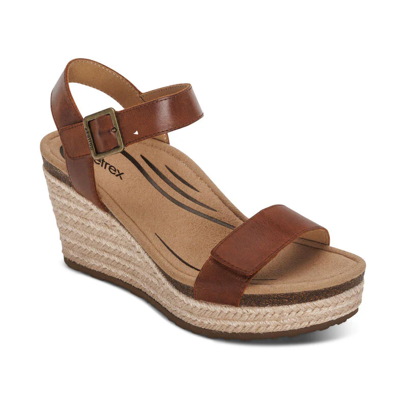 WOMEN'S AETREX SYDNEY QUARTER STRAP ESPADRILLE WEDGE | WALNUT - Image 4